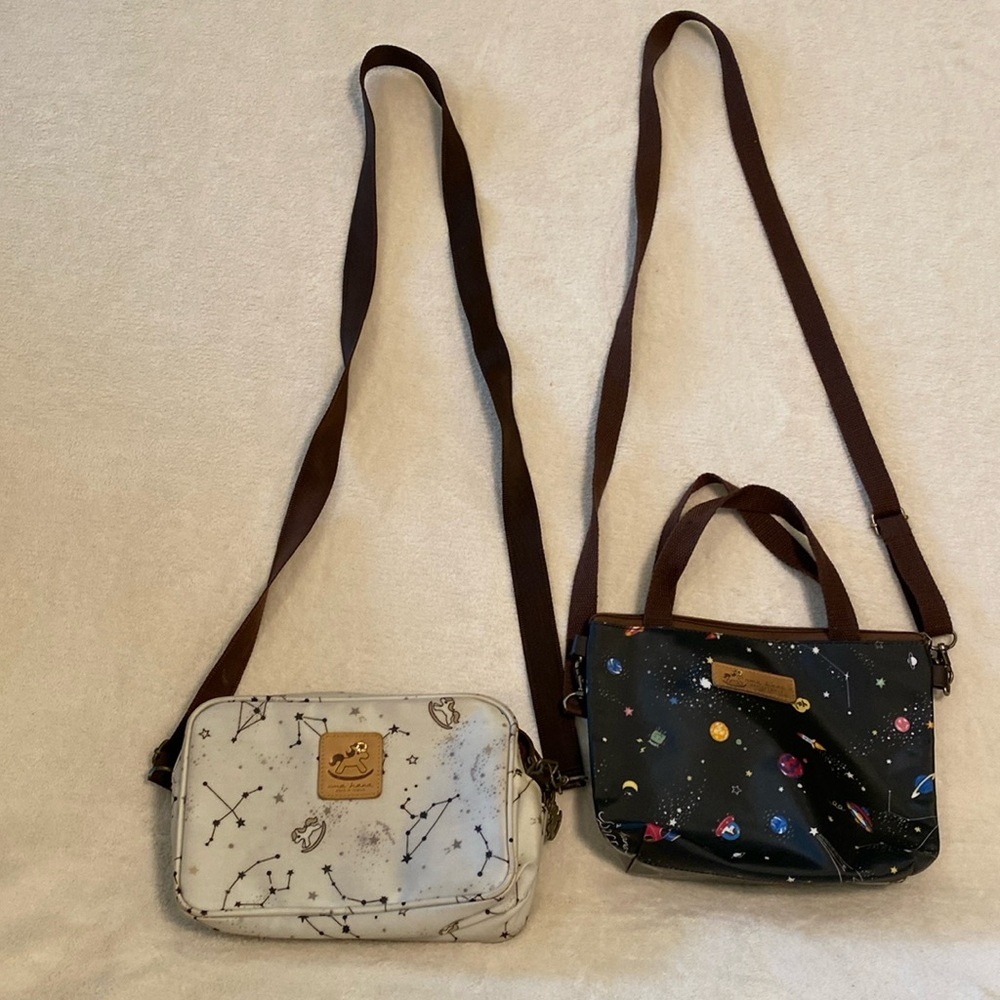 Uma Hana Girls Set of 2 bags handle bag and makeup compartment bag brown cream